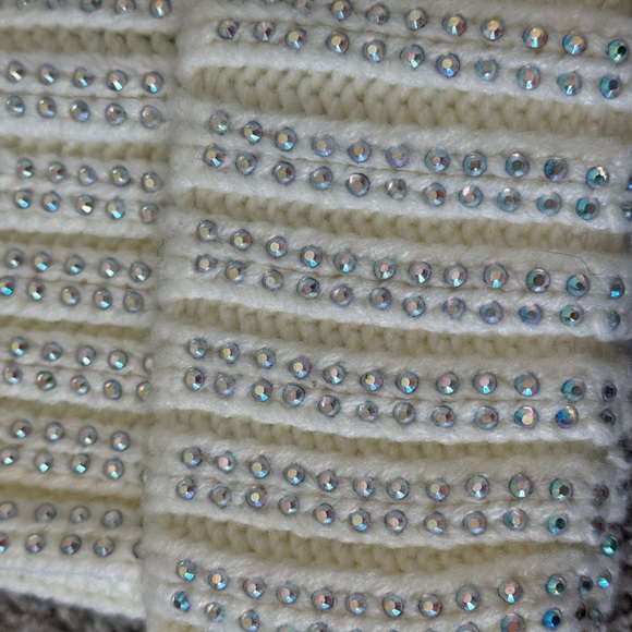 French Connection Ivory Beanie with Rhinestones - Picture 2 of 6